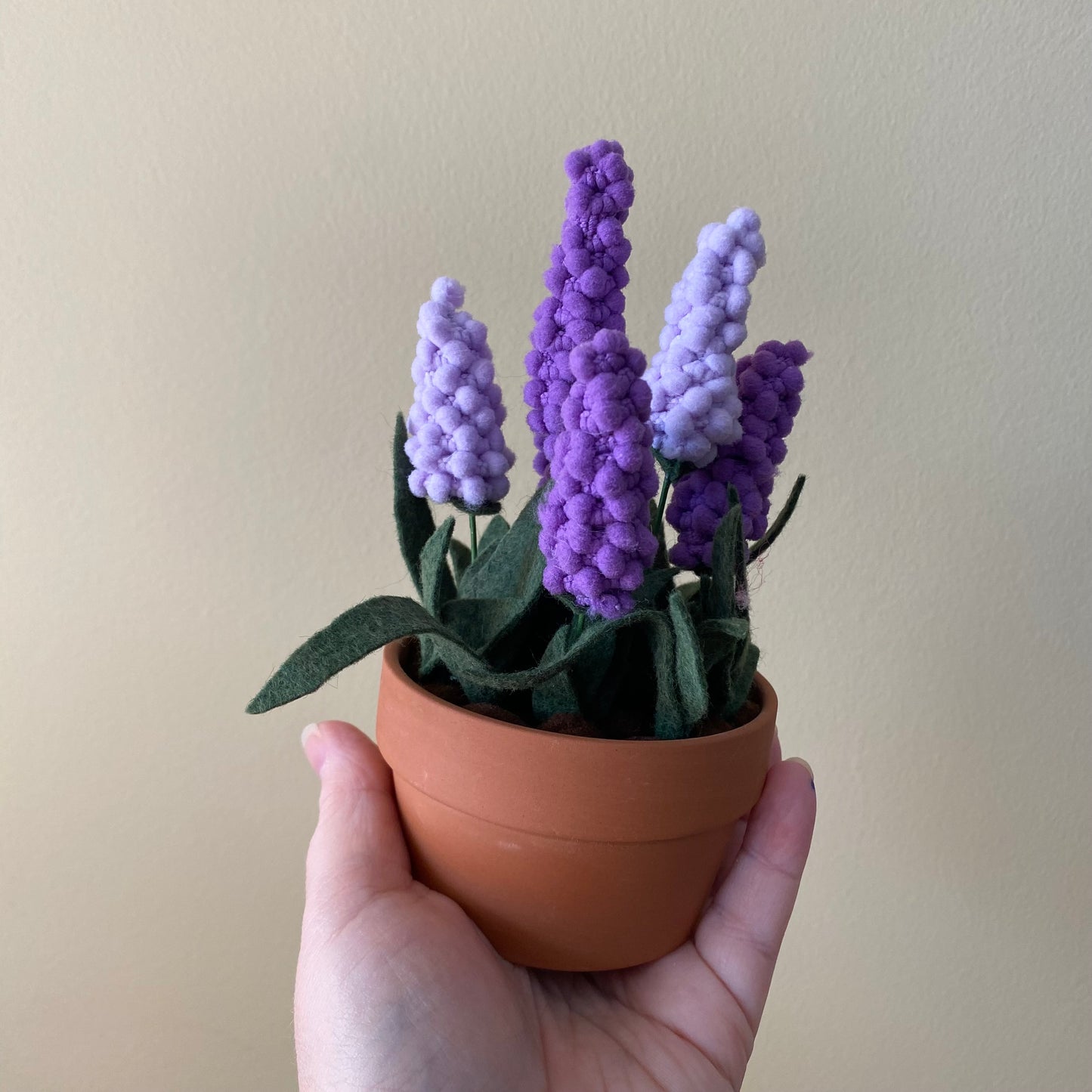 Handmade Felt & Fibre Grape Hyacinth in Terracotta Pot