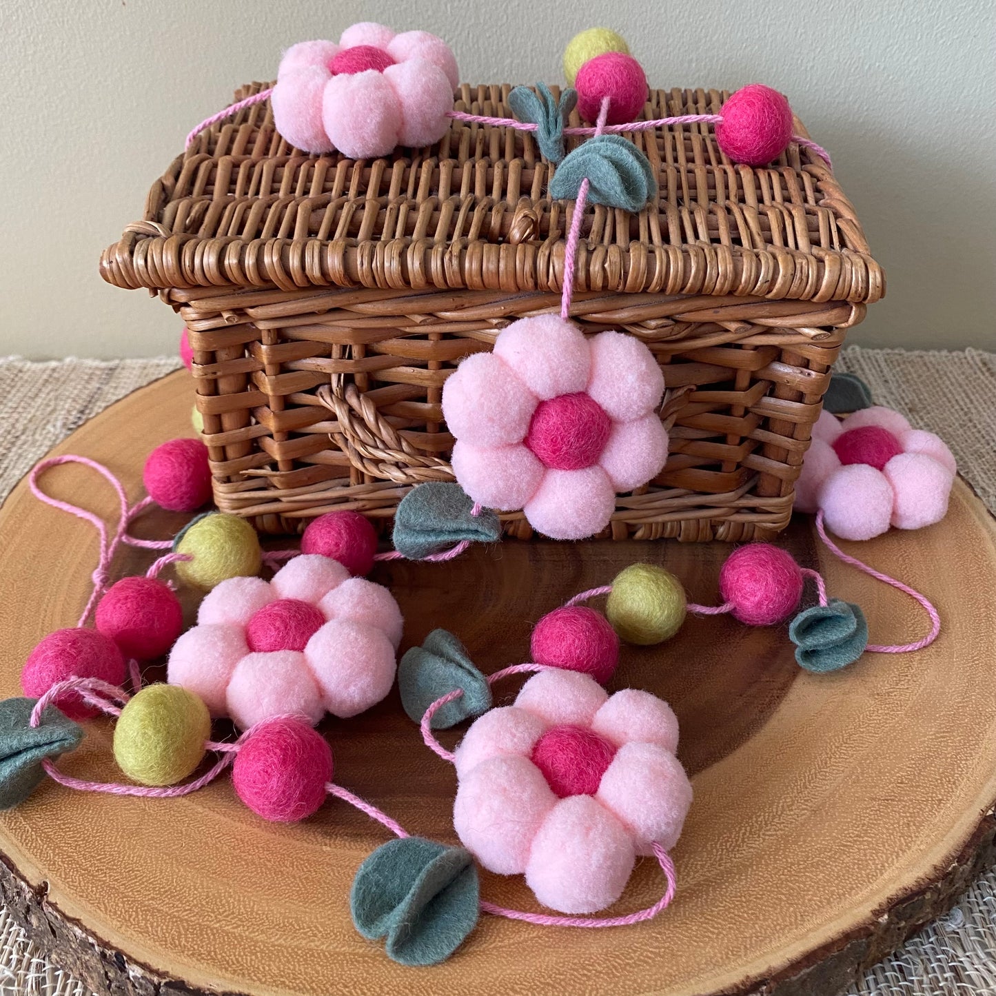 Bright Pink Spring Flower and Leaf Garland