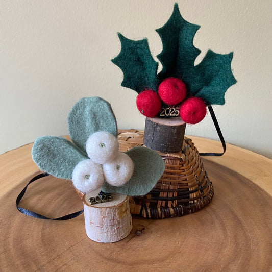 Holiday Hanging Holly & Mistletoe Tree Ornaments