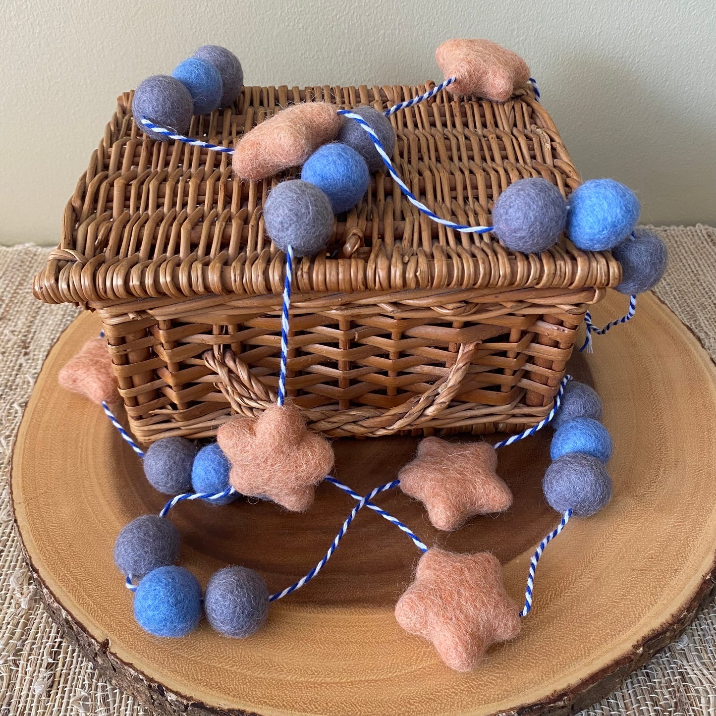 Peach and Blue Star Felt Garland