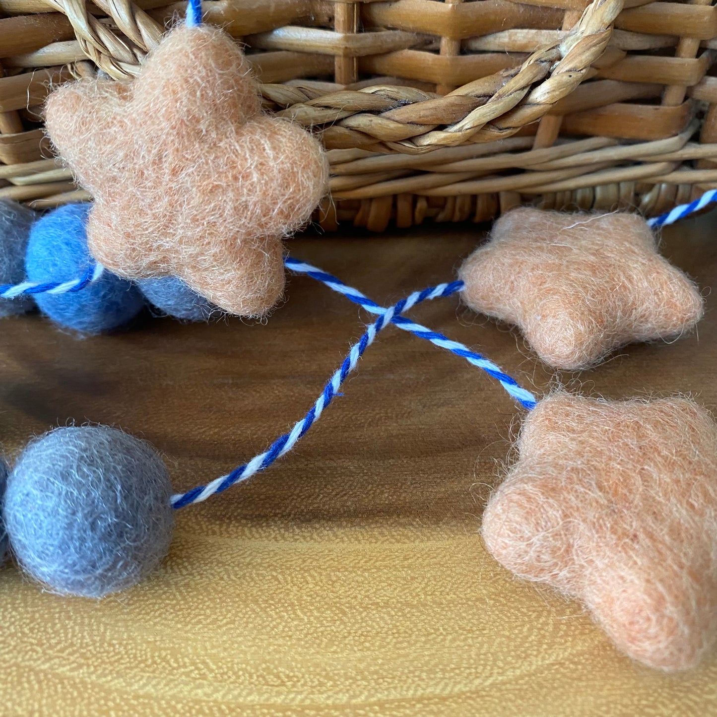 Peach and Blue Star Felt Garland
