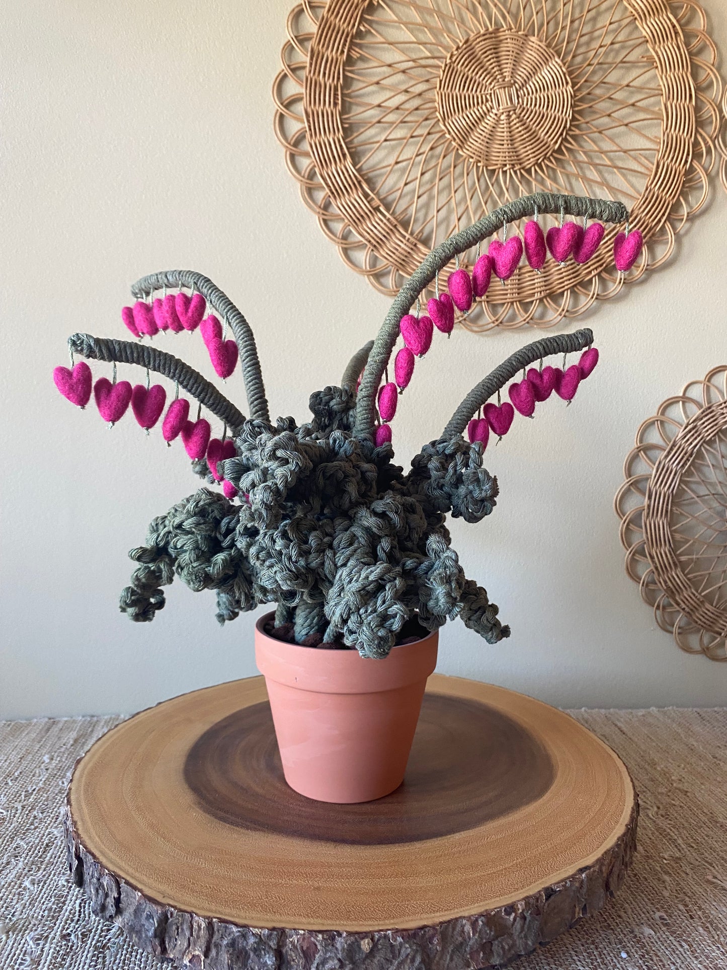Huge Macrame and Felt Bleeding Heart Plant