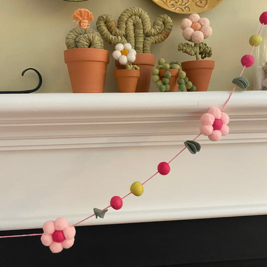 Bright Pink Spring Flower and Leaf Garland