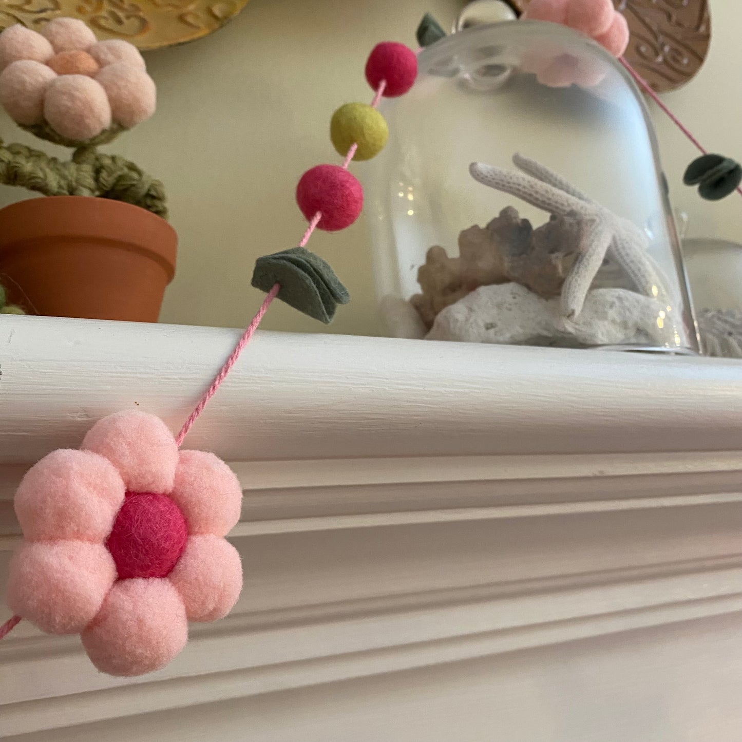 Bright Pink Spring Flower and Leaf Garland