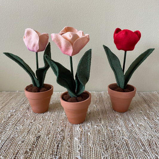 Handmade Felt Tulip in Mini Terracotta Pot