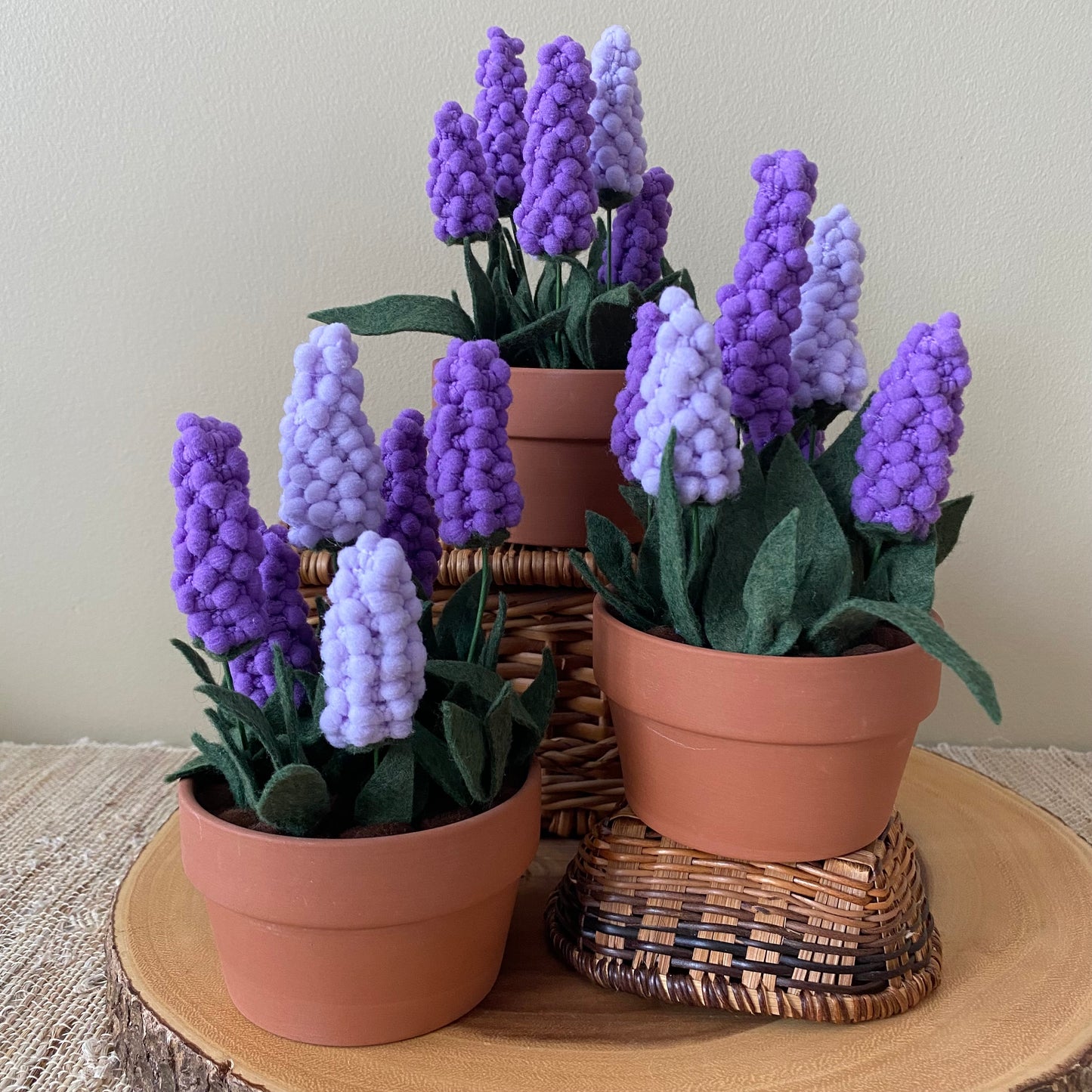 Handmade Felt & Fibre Grape Hyacinth in Terracotta Pot