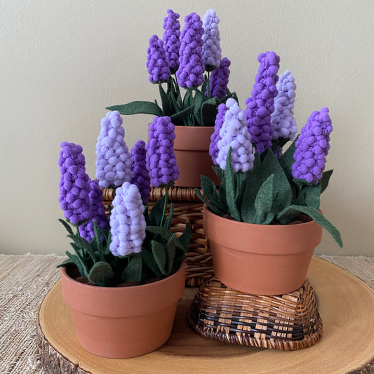Handmade Felt & Fibre Grape Hyacinth in Terracotta Pot