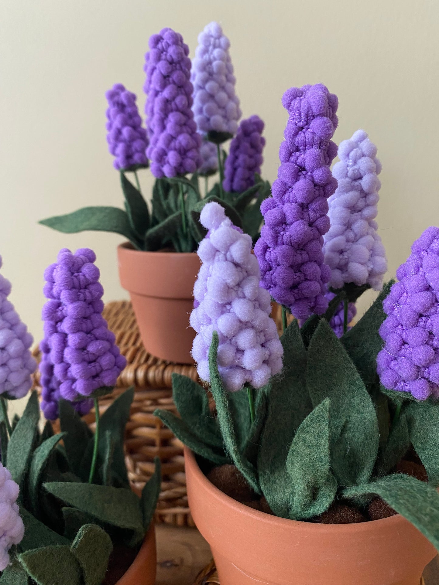 Handmade Felt & Fibre Grape Hyacinth in Terracotta Pot