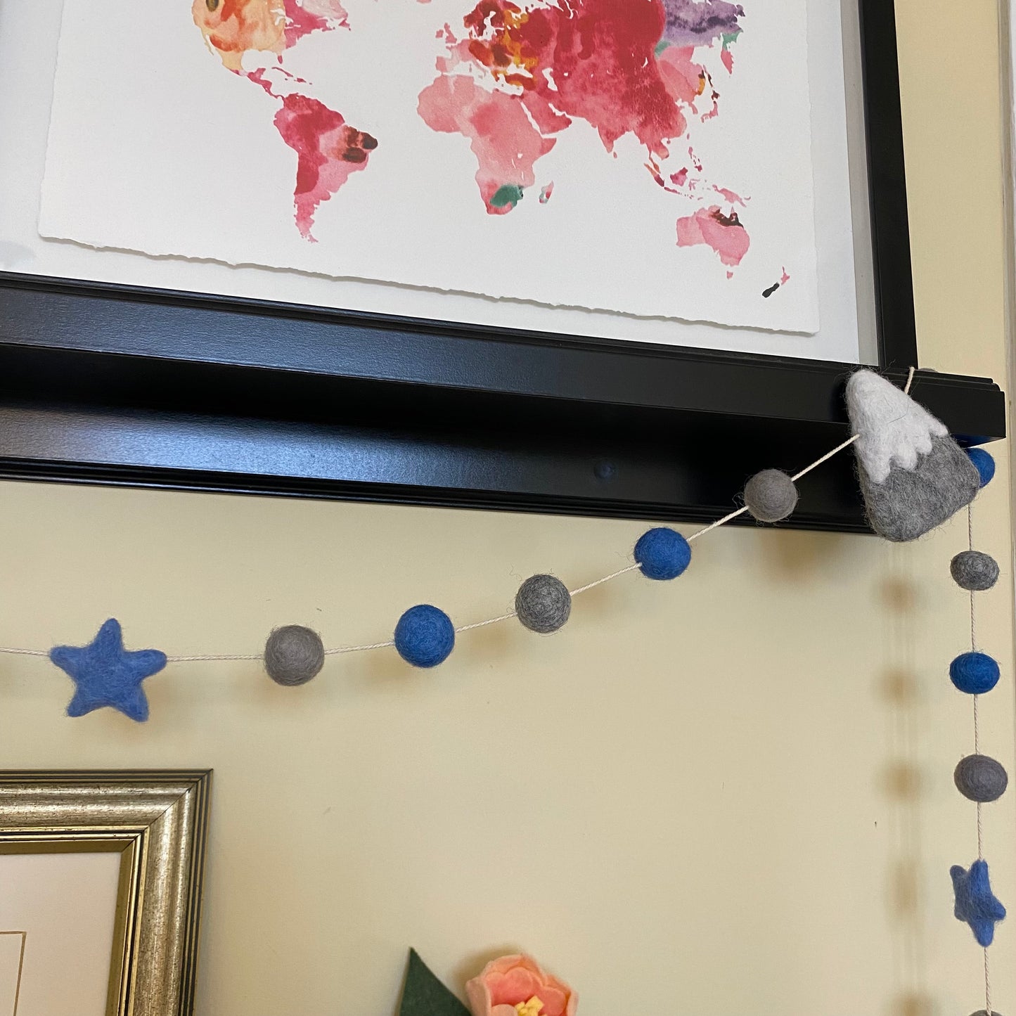 Mountain and Star Felt Garland Light Blue & Heather Grey