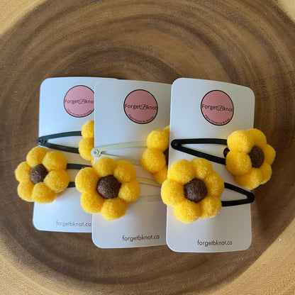 Handmade Macrame and Pompom Flower Hair Clip