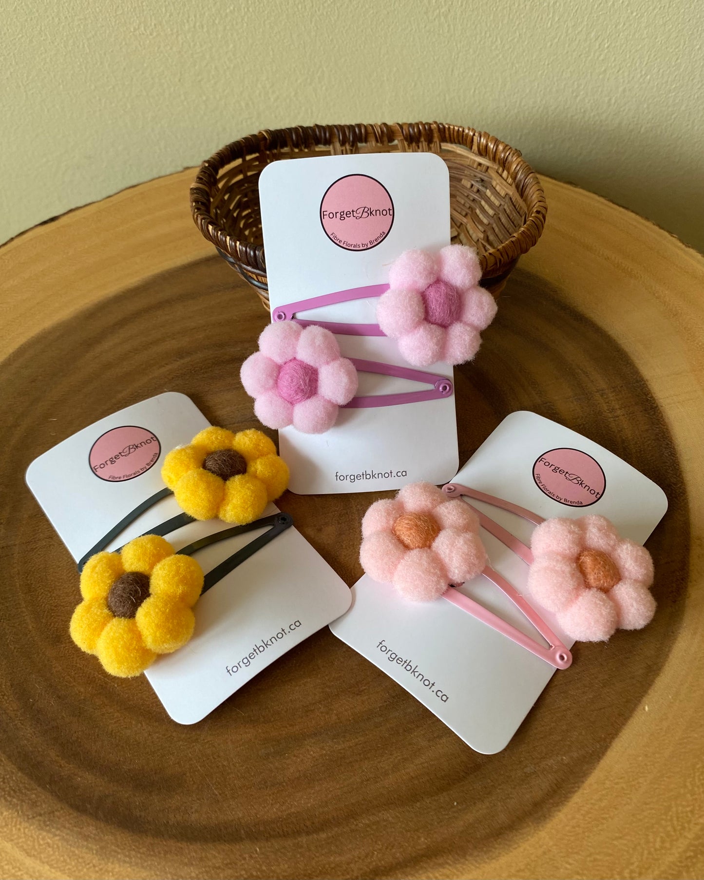 Handmade Macrame and Pompom Flower Hair Clip