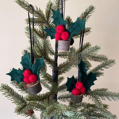 Holiday Hanging Holly & Mistletoe Tree Ornaments