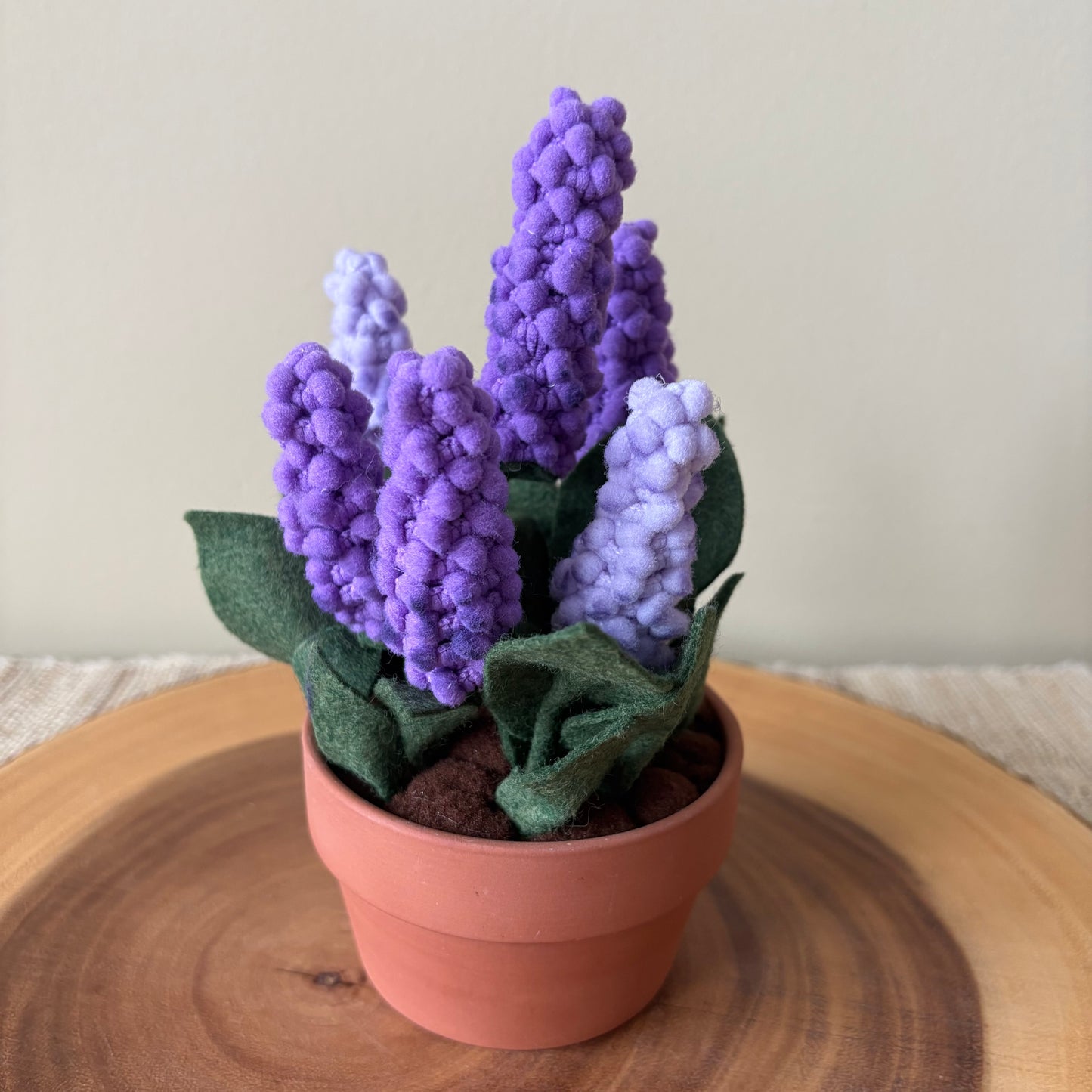 Handmade Felt & Fibre Grape Hyacinth in Terracotta Pot