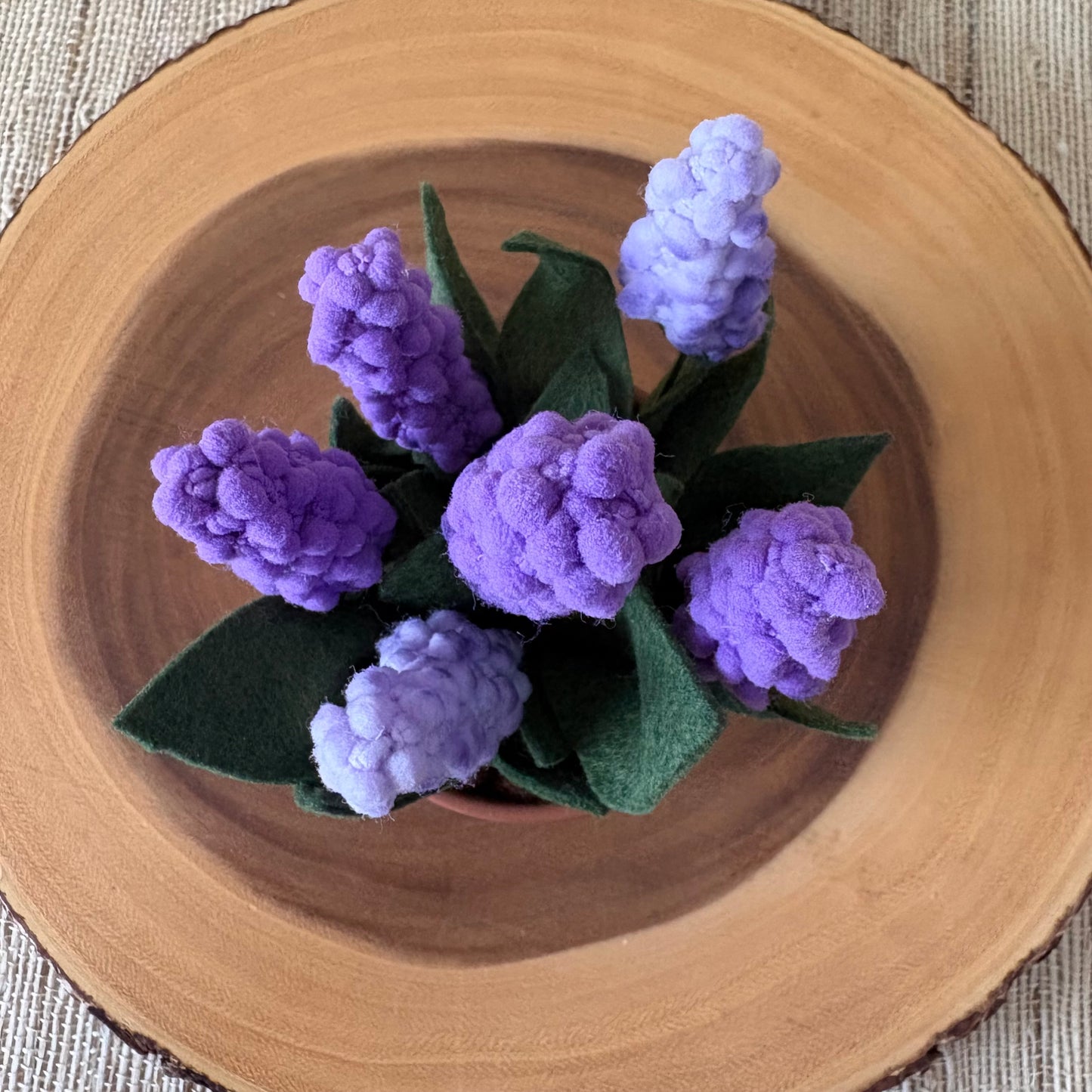 Handmade Felt & Fibre Grape Hyacinth in Terracotta Pot