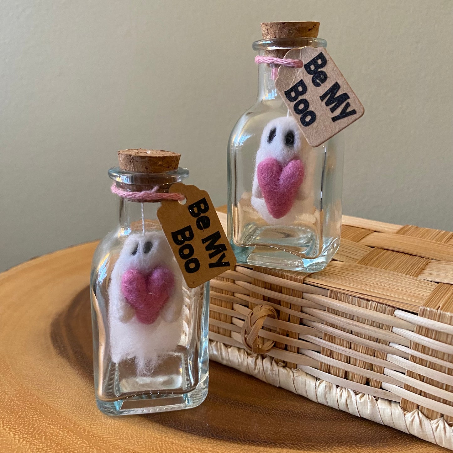 “Be my Boo” Handcrafted Needle-felted Ghost in Jar/ Valentine