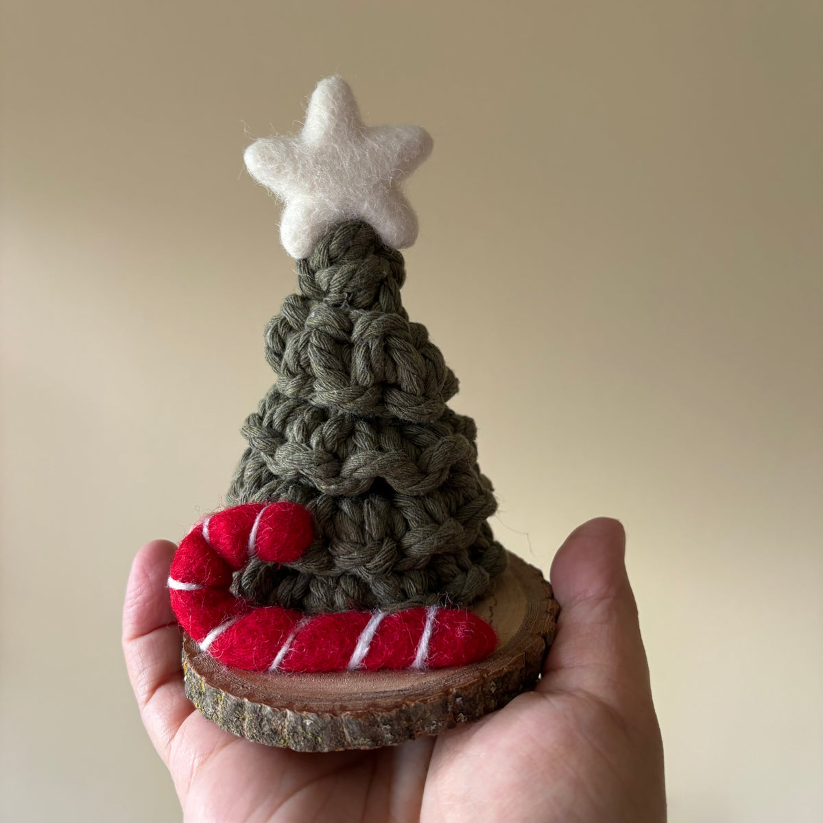 Macrame Tree with Felted Candy Cane