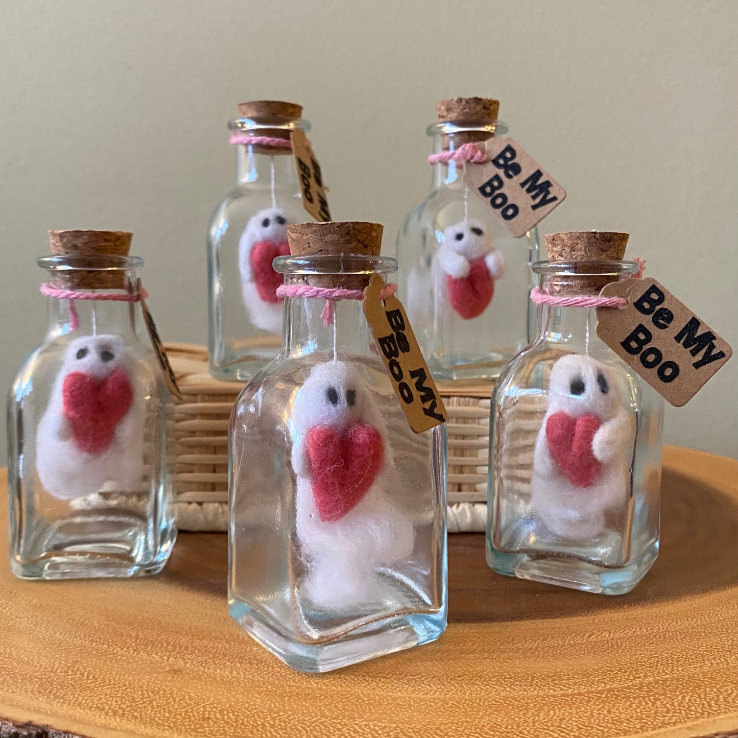 “Be my Boo” Handcrafted Needle-felted Ghost in Jar/ Valentine