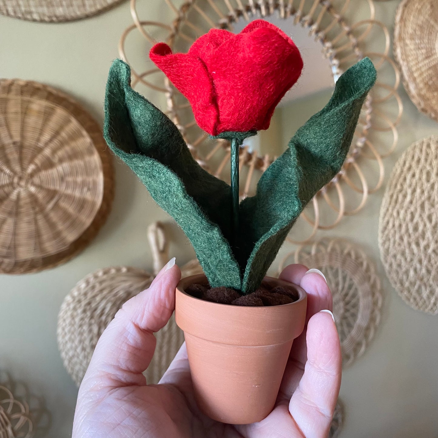 Handmade Felt Tulip in Terracotta Pot
