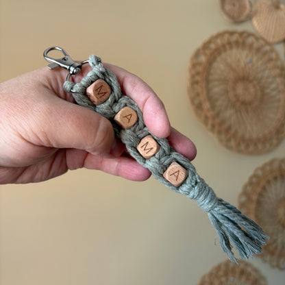 MAMA Macrame & Wooden Bead Keychain/ Bag Charm