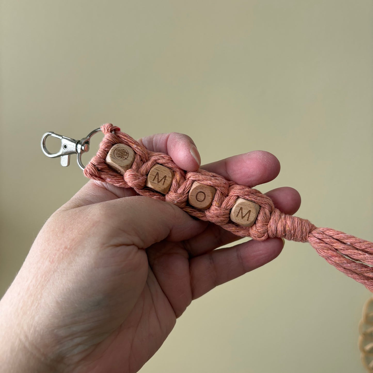 Plant MOM Macrame & Wooden Bead Keychain/ Bag Charm