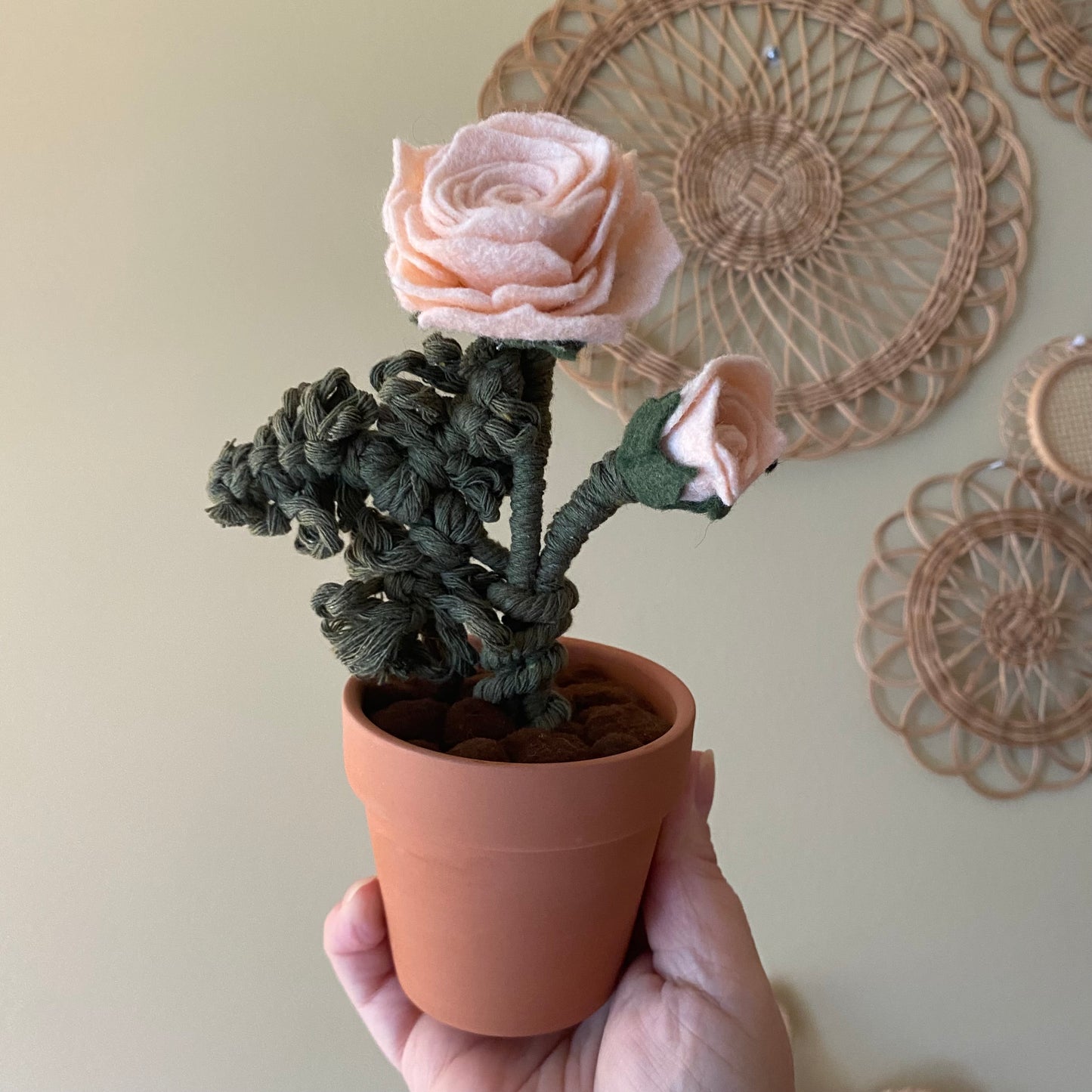 Macrame & Felt Rose (Vanilla or Peachy-pink) ***older style***