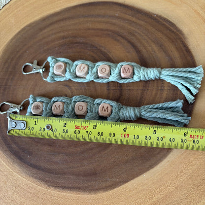Plant MOM Macrame & Wooden Bead Keychain/ Bag Charm