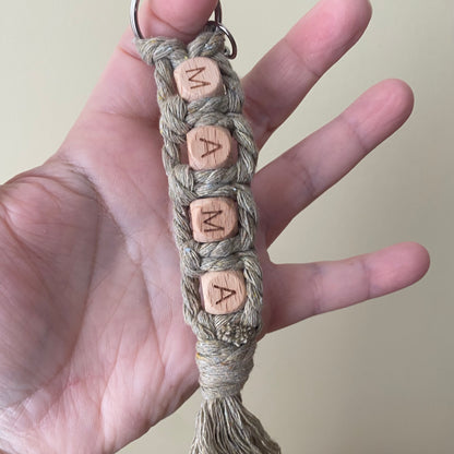 MAMA Macrame & Wooden Bead Keychain/ Bag Charm