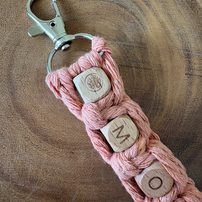 Plant MOM Macrame & Wooden Bead Keychain/ Bag Charm