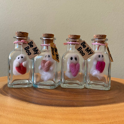 “Be my Boo” Handcrafted Needle-felted Ghost in Jar/ Valentine