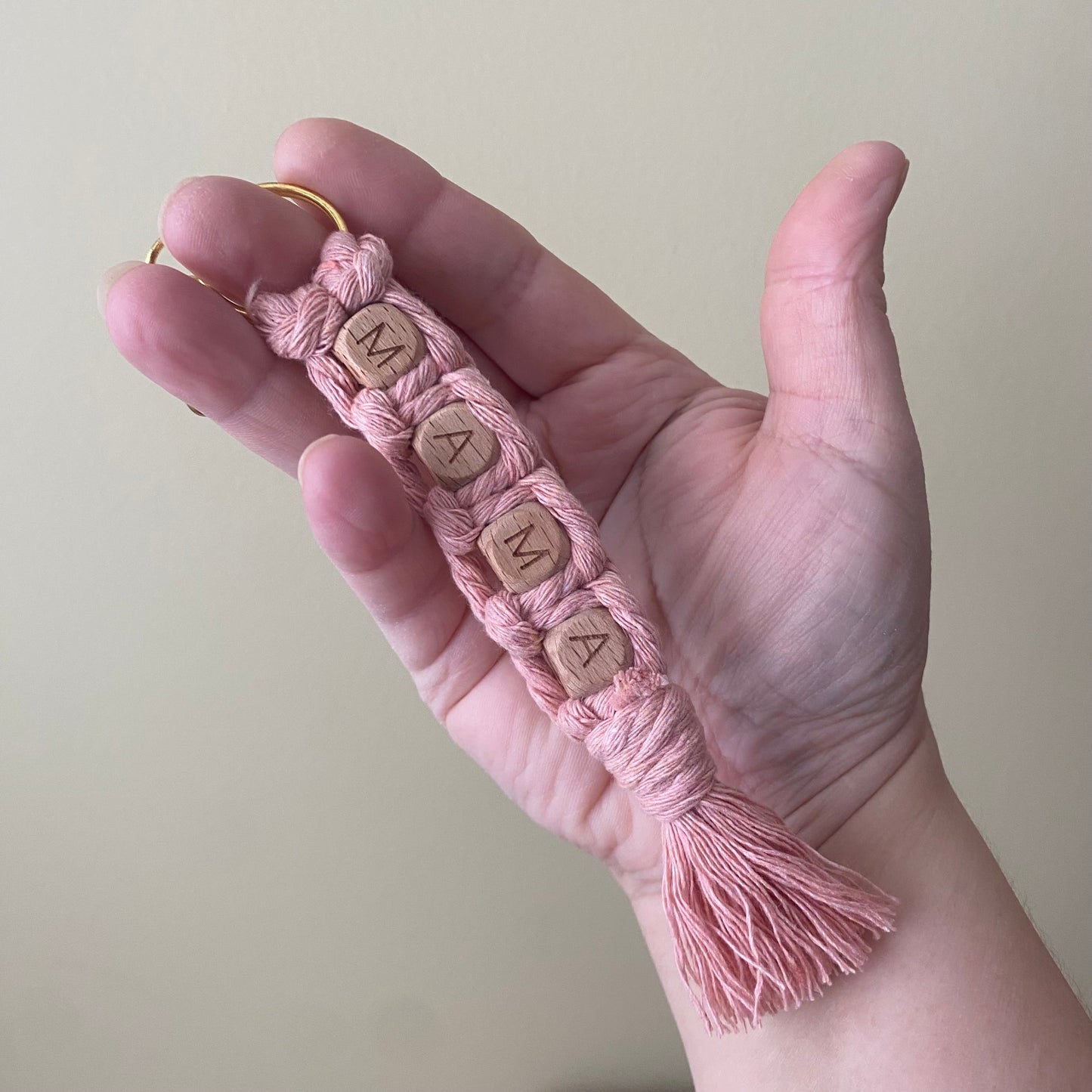 MAMA Macrame & Wooden Bead Keychain/ Bag Charm
