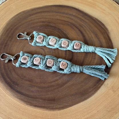 Plant MOM Macrame & Wooden Bead Keychain/ Bag Charm