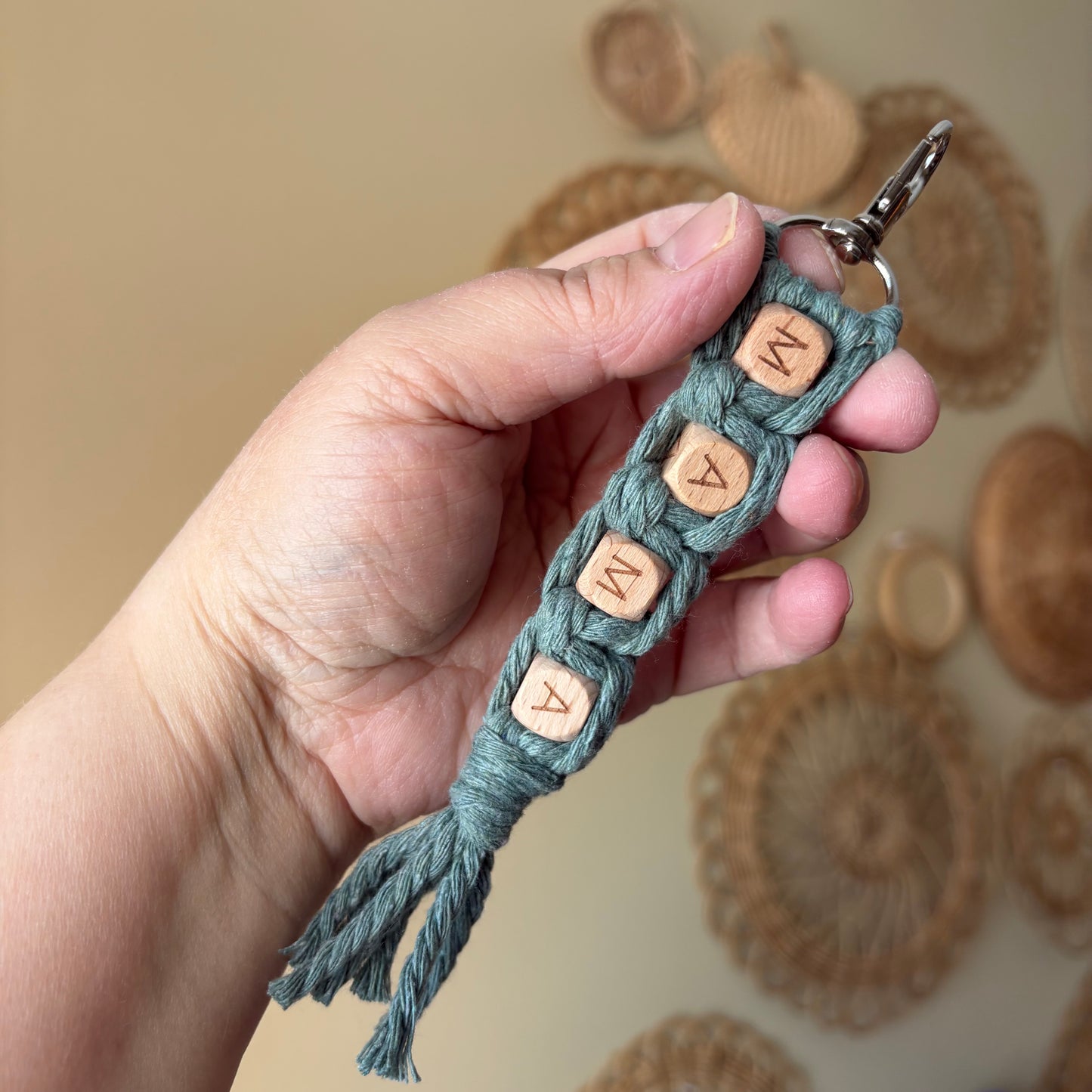 MAMA Macrame & Wooden Bead Keychain/ Bag Charm