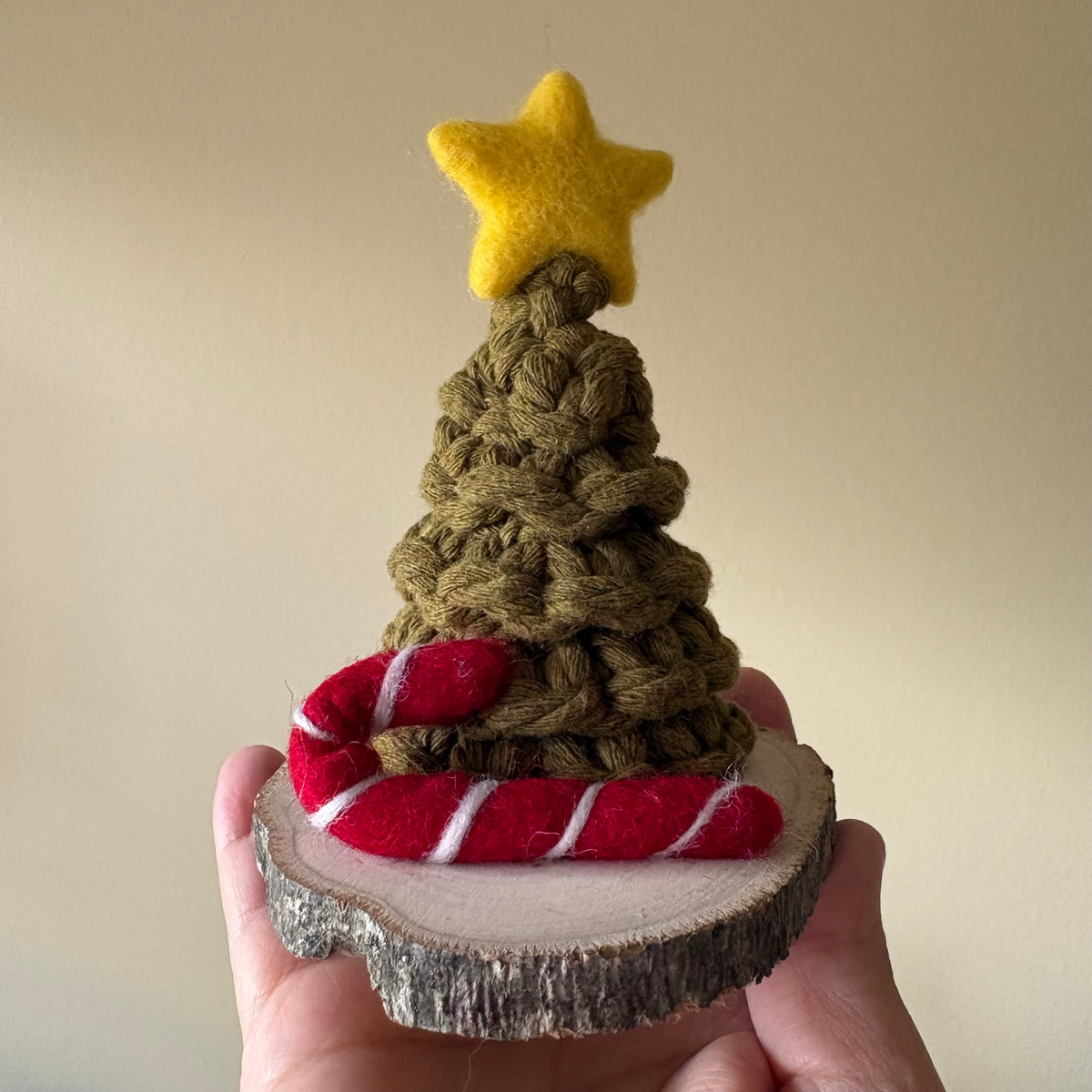 Macrame Tree with Felted Candy Cane