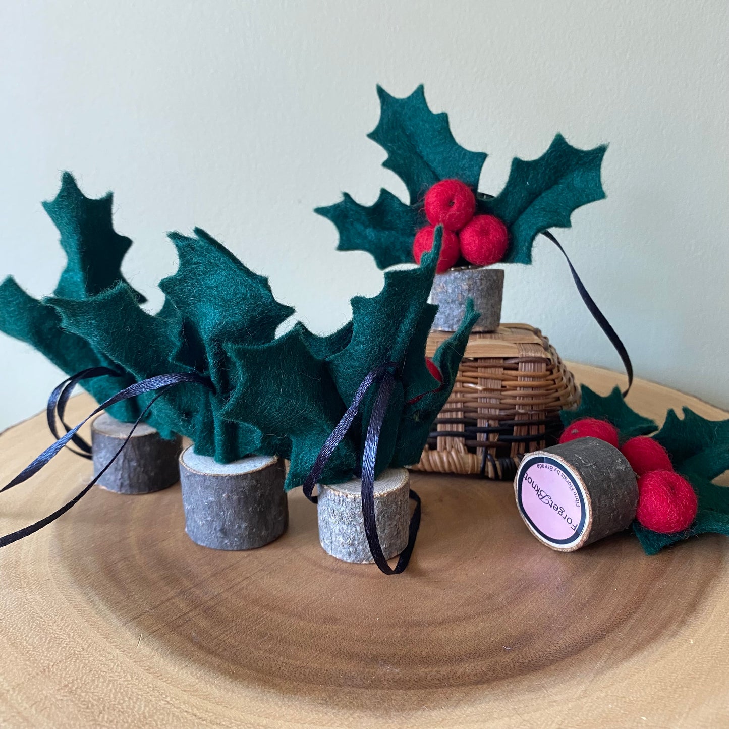 Holiday Hanging Holly & Mistletoe Tree Ornaments