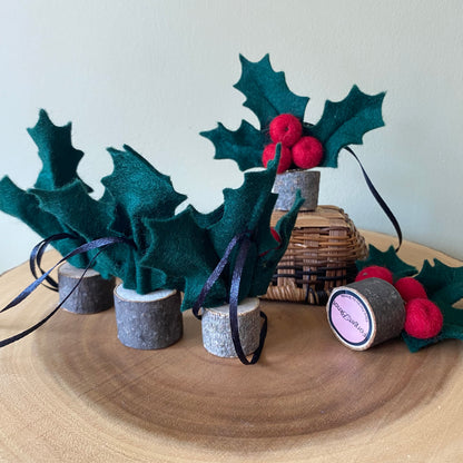 Holiday Hanging Holly & Mistletoe Tree Ornaments
