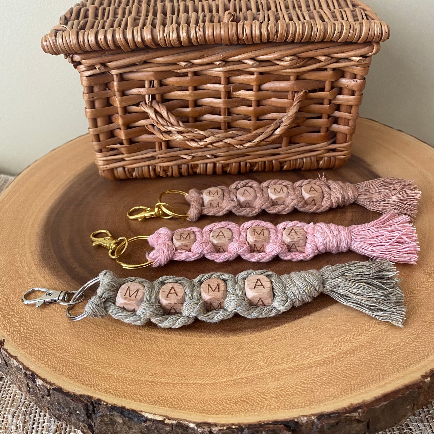 MAMA Macrame & Wooden Bead Keychain/ Bag Charm
