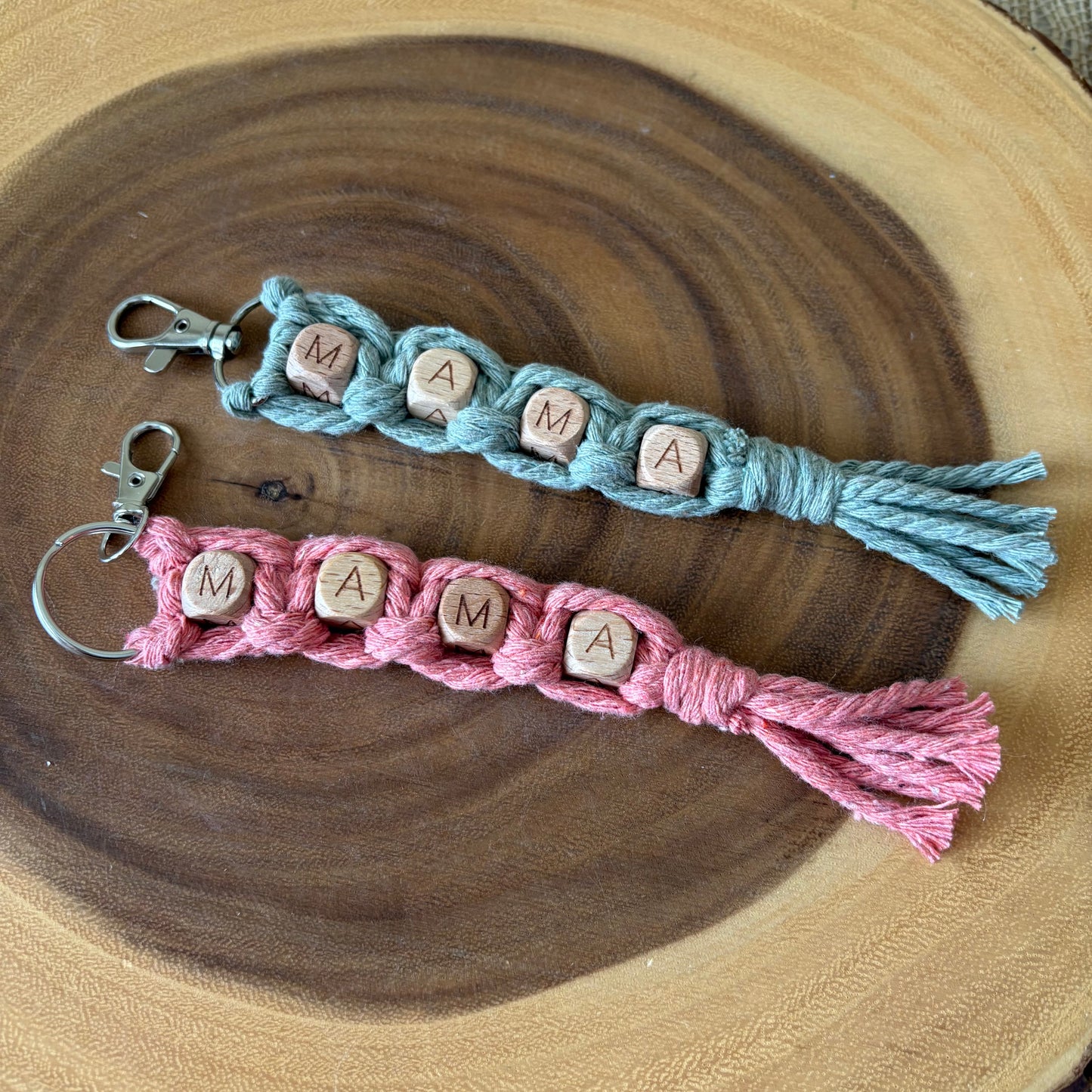 MAMA Macrame & Wooden Bead Keychain/ Bag Charm