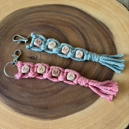MAMA Macrame & Wooden Bead Keychain/ Bag Charm