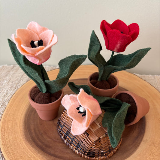 Handmade Felt Tulip in Terracotta Pot