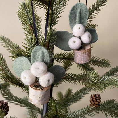 Holiday Hanging Holly & Mistletoe Tree Ornaments