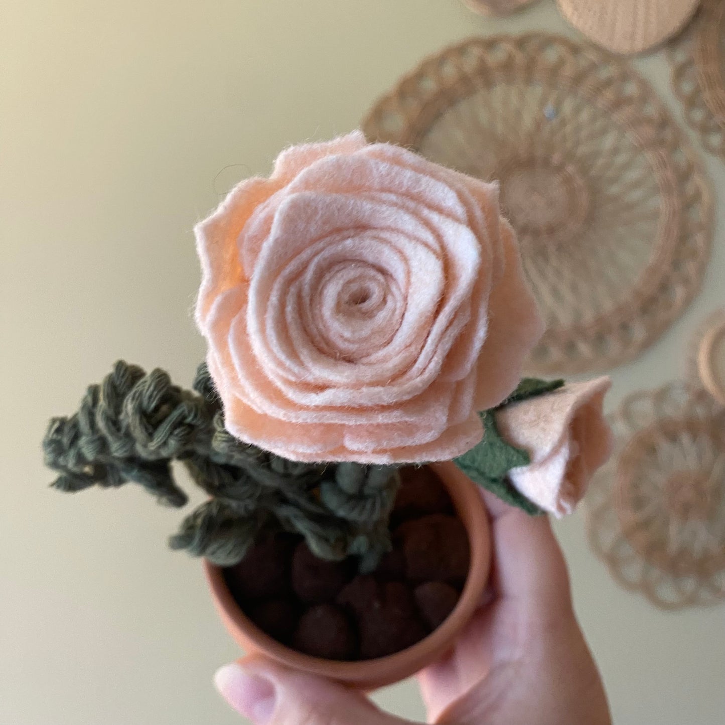 Macrame & Felt Rose (Vanilla or Peachy-pink) ***older style***