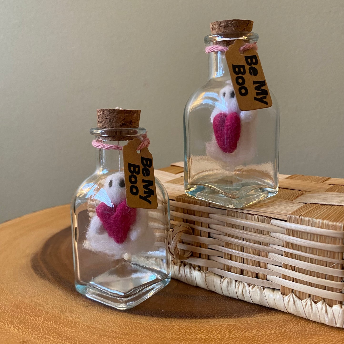 “Be my Boo” Handcrafted Needle-felted Ghost in Jar/ Valentine