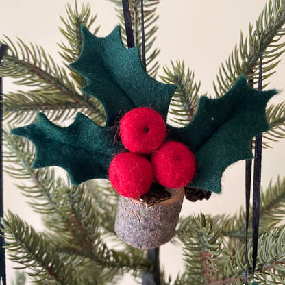 Holiday Hanging Holly & Mistletoe Tree Ornaments