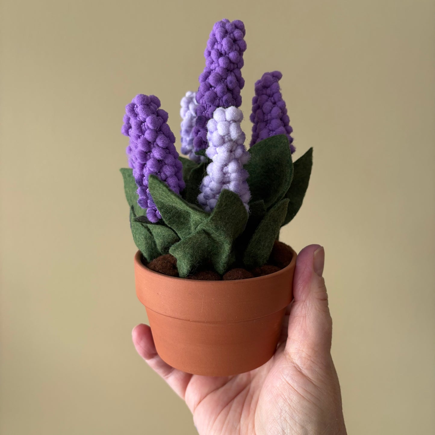 Handmade Felt & Fibre Grape Hyacinth in Terracotta Pot