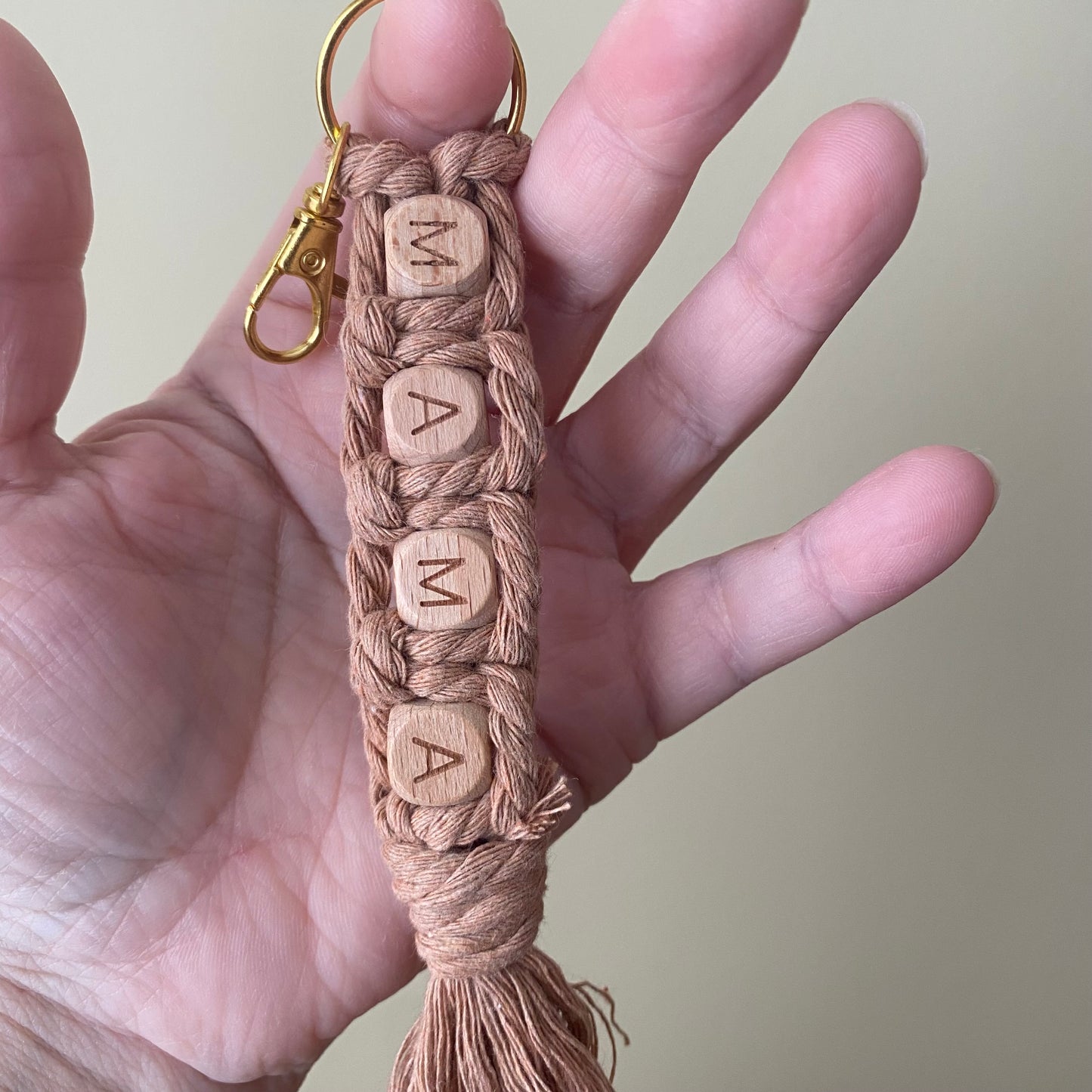 MAMA Macrame & Wooden Bead Keychain/ Bag Charm