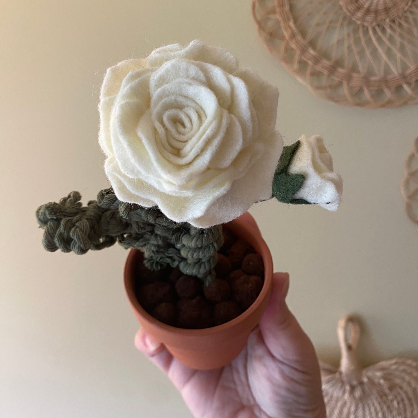 Macrame & Felt Rose (Vanilla or Peachy-pink) ***older style***