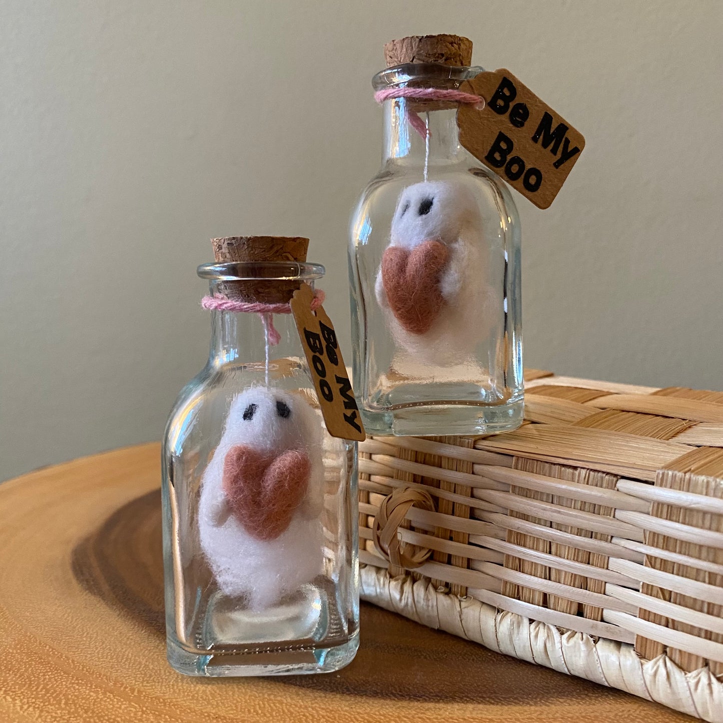 “Be my Boo” Handcrafted Needle-felted Ghost in Jar/ Valentine