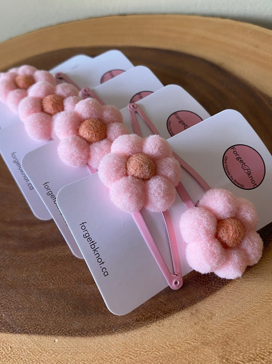 Handmade Macrame and Pompom Flower Hair Clip