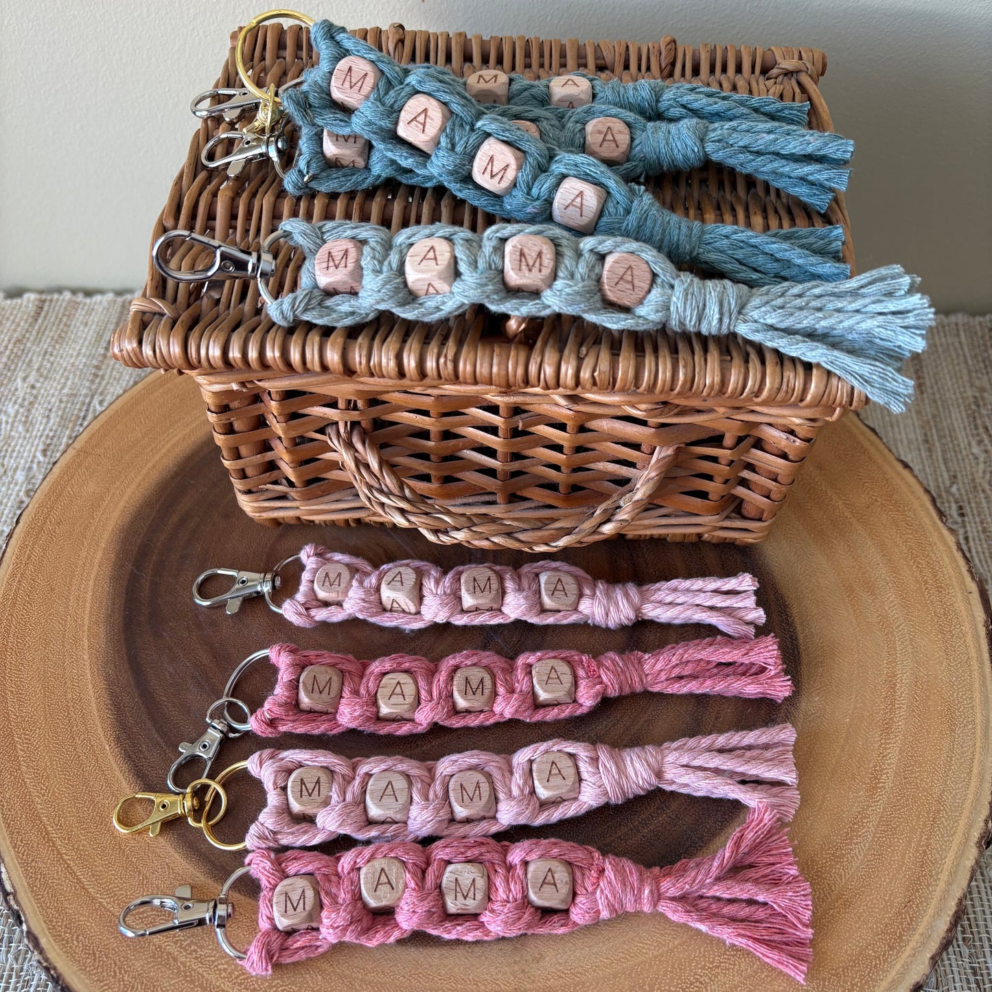 MAMA Macrame & Wooden Bead Keychain/ Bag Charm