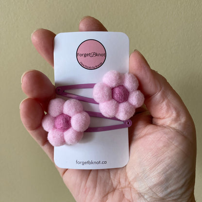 Handmade Macrame and Pompom Flower Hair Clip